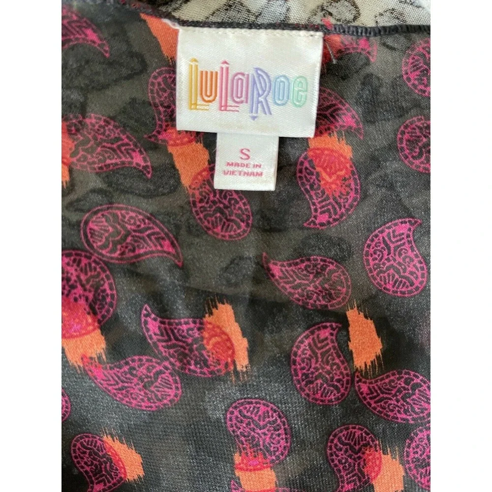 Lularoe Monroe kimono Sz S multi color‎ with black fringe Coverup Beach